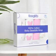 Gllquen Baby Organic Cotton Swaddle Blankets 4-Pack For 0-3 Months Newborn Girls, Pink Floral - 粉色 - 查看 11