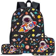 Cute Astronaut Pattern Pen Case, Meal Bag Combination Set, Suitable For All Occasions, Comfortable Adjustable Shoulder Strap, Multi-Functional, Perfect For Play, Perfect Gift, Back-To-School Season