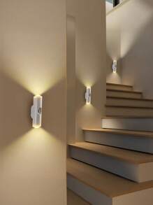 Rechargeable White Magnetic LED Motion Sensor Wall Sconce, Adjustable 3 Colours Variable Light, Dusk To Dawn, Living Room, Bedroom, Hallway, Closet, Cabinet - USB/Battery Powered, Modern White Ambient Design