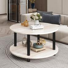VERFARM Round Coffee Table, 2 Shelves, Living Room Table, Side Table, Coffee Table, Sofa Table, for Living Room, Bedroom, Sturdy Metal Frame/MDF Top, 60 x 60 x 48.5 cm, Oak Black - Bildfarbe - Übersicht 3