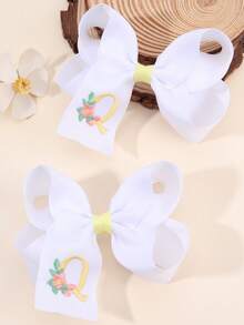 2 件女孩 A-Z 刺绣字母印花蝴蝶结发夹，简约白色缎带蝴蝶结发夹，可爱时尚发饰，适合日常/派对/学校 - 彩色 - 查看 35