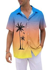 Men's Short Sleeve Button Up Hawaiian Shirt 1950s Vintage Bowling Shirts-20256688 - 漸層藍橙黃 - 查看 8