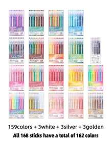 Languo 213 Pcs 1 Set High Capacity Color Neutral Pen Gel Pen Acrylic Paint Markers Pens, Student Painting Drawing 207 Colors Color Handbook Pen, Painting Graffiti Outline Can Be Stacked Color Fine Tip Neutral Pen 0.6mm, 24 Color System Set Candy Color Morandi Color Cute Stationery Pen