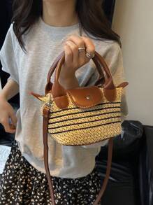 Bolso de mano con forma de silla de montar de paja, bolso de playa de verano, bolso de hombro/cruzado artístico de nicho, bolsita casual para el teléfono