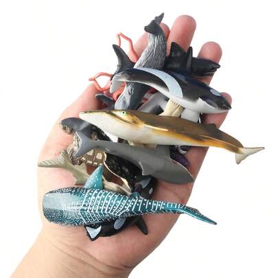 16pcs/Set Ocean Animal Doll Models, Including Shark, Dolphin, Penguin, Whale And Other Marine Animals Plush Toys, Educational Toys For Kids, Suitable For Halloween, Christmas And Birthday Gifts