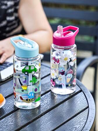 1pc Dinosaur Themed 500ml Straw Cup, Large Capacity Sports Outdoor Camping Water Bottle, Cute Portable Drinking Cup For Office/Home, Ombre Design For Women