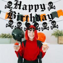 万圣节主题黑色骷髅花环吊旗，恐怖派对装饰，哥特式生日横幅 - 黑色闪光骷髅花环，适合尖叫派对和里程碑庆祝活动（20 岁、30 岁、40 岁），万圣节主题装饰
