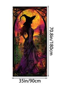 1 pezzo Decorazione per porta di Ognissanti a forma di strega - Elegante sagoma di strega in stile vetro colorato, realizzata in poliestere adatta per interno/esterno, adatta per feste di Ognissanti e decorazioni inquietanti per la casa