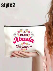 1pc Fun Makeup Bag, Best Grandmother In The World Printed Makeup Bag Travel Neceser Toiletry Storage Bag Female Cosmetic Bags Gift For Abuela Travel Essentials Vacation Summer Holiday Back To School School Stuff Bag For School Travel Bag For Women Makeup Bag For Travel - View 3