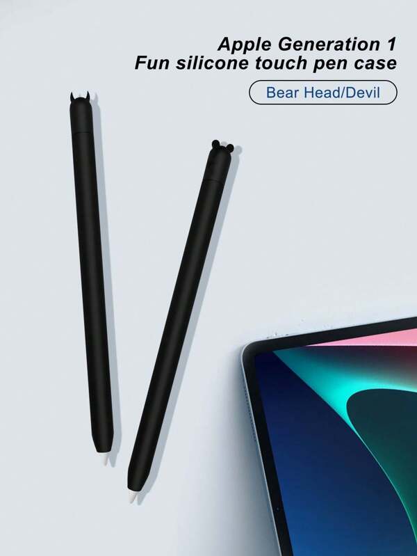 1pc Apple Pencil 1st Generation Protective Silicone Cute Cartoon Bear/Devil Conductive Pen Rubber Soft Case Anti-Drop Sleeve, Black