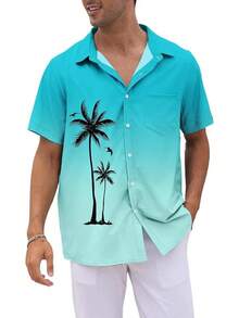 Men's Short Sleeve Button Up Hawaiian Shirt 1950s Vintage Bowling Shirts-20256688 - Gradient-turquoise - View 5