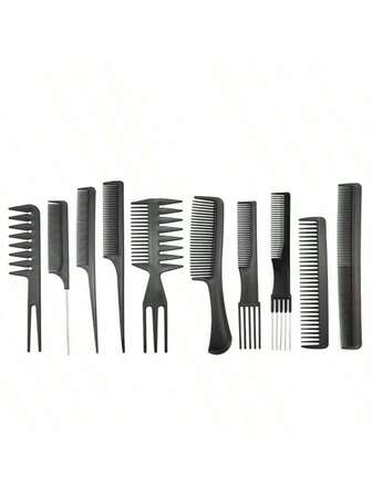 10pcs Professional Hair Brush Set, Wide Tooth, Fine Tooth, Rat Tail, Double-Sided, Forked, Dense Tooth Combs, Large Capacity Hair Styling Tools, Massage Scalp Care, Suitable For Curly & Straight Hair, Travel, Home, Salon Use, Portable & Anti-Static