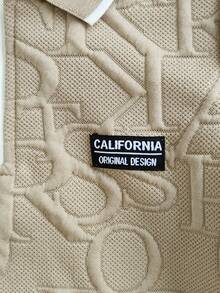 Chatreadl 2 件套年轻男孩休闲酷炫 Polo 领针织上衣和短裤套装，带字母印花，适合春、夏、秋季户外 - 棕色 - 查看 4