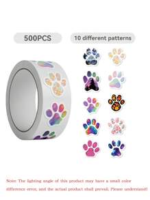 1 Roll/500 Dog Paw Print Rolls, Paw Print Graffiti Stickers, Cute Decorative Hand Account Book Phone Case Stickers, 500 Bright Animal Paw Print Stickers - Suitable For Students' Colorful Reward Stickers, Self-Adhesive Paper Stickers For Classroom And Home Office Decoration, Fun Learning Tools, Classroom Stickers, PVC Non Drying Adhesive
