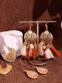 3 Pairs Fashionable Versatile Elegant Creative Vintage Bohemian Geometric Hollow Tassel Earrings Set, Suitable For Women's Daily, Party, Summer Beach Holiday, Festival Jewelry