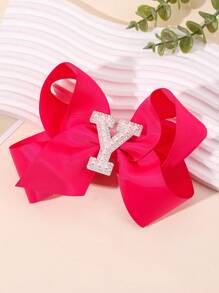 1 pieza Lazo con letra gigante brillante para niñas con perlas falsas y strass - Clip de cocodrilo elegante color rosa intenso - Accesorio de pelo dulce y lindo, regalo ideal para fiestas y festividades