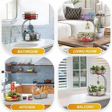 2 Tier Countertop Fruit & Vegetable Basket Bowl Organizer With Banana Hooks, Space Saving Multifunctional Kitchen Rack, Fruit, Vegetable, Bread, Snack Storage Decorative Hanging Shelf, Hangable Room Tree Hanging Metal Rack Decoration Hanger - 2層水果架+香蕉掛鉤 - 查看 11