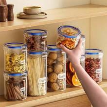 4pcs Round Airtight Canisters With Lids, Clamp Seal Food Storage Containers Suitable For Spices, Herbs, Fruits, Grains, Etc. Suitable For Fridge, Kitchen, 4 Sizes, Reusable, Great For Home Organization