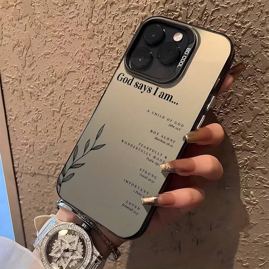 植物 1 件黑色圣经经文英文文本图形时尚防震手机壳，兼容 16 Pro Max、15、14 Plus、13、12、11 防水防摔防刮 - 彩色 - 查看 1