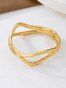 3pcs Luxury Exaggerated Geometric Hollow Design Gold Metal Smooth Open Bangle Bracelets, Stackable Bracelets For Women, Suitable For Daily, Party, Holiday, Heavy Jewelry Gift - Gold - View 15