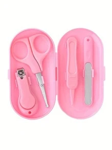 1-Set Nail Care Kit With Storage Box - Includes Nail Clippers, Scissors, Tweezers, Nail File, Safety Clippers - Light Blue, Ideal For Travel & Home Use, Travel Nail Kit|Sleek Nail Care|Secure Storage Case