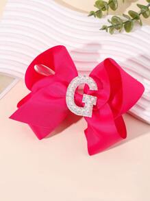 1 pieza Lazo con letra gigante brillante para niñas con perlas falsas y strass - Clip de cocodrilo elegante color rosa intenso - Accesorio de pelo dulce y lindo, regalo ideal para fiestas y festividades