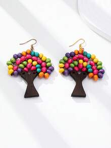 1 对女士时尚串珠树形吊坠耳环，适合女性 - 彩色 - 查看 2