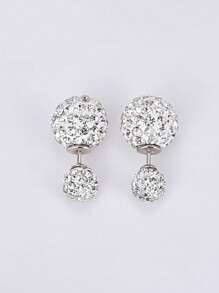 1 par de brincos de bola dupla de prata esterlina S925 para mulheres, brincos pendurados na frente e atrás com diamantes, brincos de gancho