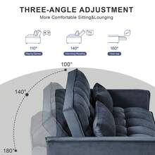 3 In 1 Convertible Sleeper Sofa Bed, Futon Couches For Living Room With Side Pocket | Adjustable Backrest| Velvet Fabric | Pull Out Couch | Love-Seat Sofa| Sectional Sofa Bed| 2-Seat Sofa Bed - 黑色 - 查看 5
