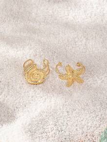 2 件金色海星贝壳海蜗牛趾环套装夏季度假沙滩脚环饰品