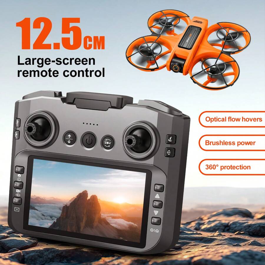 2025 New S156 Screen Control Drone With HD Dual Camera, 4.92inch/4.92-Inch Screen Remote Control, Brushless Powerful Motor, Optical Flow Positioning, Beginners Men'S Gifts, Indoor And Outdoor Affordable UAV - trái cam - Xem 1