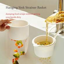 1pc Plastic Hanging Sink Drain Basket, Self-Cleaning Push-In Automatic Tilting Kitchen Sink Food Waste Collector, Bottom Removable For Easy Installation And Disassembly