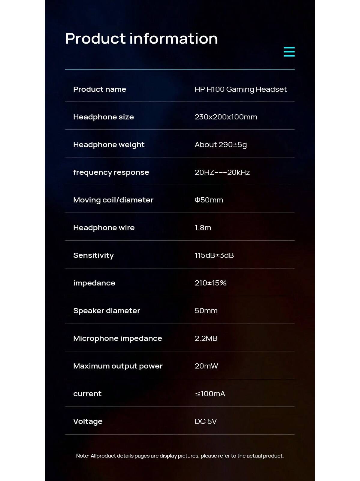 HP سماعة رأس H100 للألعاب، وحدة 50 مم، مكبر صوت كب...