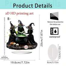 2D Plane, Acrylic Three Witch Party Decoration Decoration, Transparent Character Decoration, With Skull And Pumpkin Design, Very Suitable For Home, Bedroom, Office Desktop Decoration, Perfect Holiday Gift.