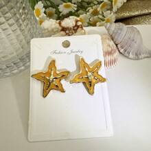 1 Pair Summer Fashion Enamel Drip Oil Starfish Stud Earrings, Suitable For Women Casual Beach Wear Decoration Earrings