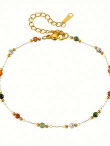 [Elegant Minimalist Fashion Women Bracelet] Vintage Elegant Stainless Steel Bracelet With Colorful Synthetic Cubic Zirconia Beads, Suitable For Women - Minimalist Fashion Non-Fading Accessory, Suitable For Daily And Party Occasions, Random Color Arrangement - Multicolor - View 4