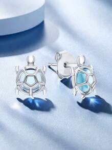 1 Paar 925 Sterling Silber Hypoallergene Ohrringe in Schildkröten-Form - elegant besetzt mit kristallklarem, hellblauem Glas, diese kleinen und niedlichen Tierohrringe sind perfekt für den täglichen Gebrauch von Mädchen im Frühling/Sommer und Strandpartys. Ein ideales Geburtstags-/Feiertagsgeschenk für Töchter oder Enkelinnen