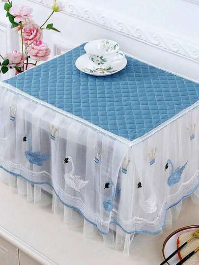 1 pieza Cubierta para horno microondas, cubierta antipolvo de tela bordada con encaje y estampado de uso múltiple para horno/impresora