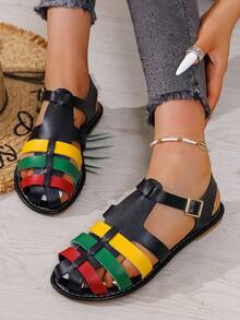 2025 Novo Estilo Retrô Chinelos Casuais de Bico Fechado, Sapatos Romanos Respiráveis Tecidos e Vazados