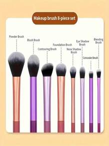 8pcs Colorful Portable Makeup Brush Set, Made Of High-Strength Plastic Handles, Lightweight And Durable, With Premium Synthetic Soft Hair Bristles, Suitable For Makeup Enthusiasts, Ideal For Holiday Gifts
