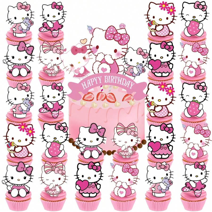 25pcs/Set Hello Kitty Cake Fork Picks, Home Party Cake Decoration DIY, Campus Party Supplies