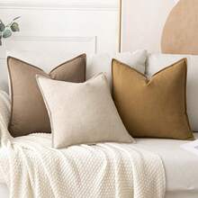 Local Delivery- Decorative Linen Pillow Covers 18x18 Inch Natural Beige ​Boho Farmhouse​ ​Neutral Couch Throw Pillows For Bed Pack Of 2 Accent Outdoor Pillowcase Modern Sofa Cushion Livingroom Home Decor - 自然米色 - 查看 2
