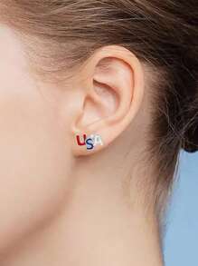 2 pares de pendientes con bandera de EE.UU. y letras, adecuados para usar en días festivos y como regalo