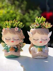 1 pièce Pot à fleurs de plante grasse en résine créatif ange fille magique, décoration de bureau à domicile, cadeau potted plant