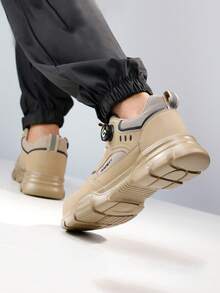 情侣绒面橡胶底防压防刺采矿工作靴，建筑安全鞋，户外徒步，拼色拼接，朋克西部风格，休闲户外超纤维皮革脚趾保护，四季皆宜