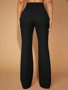 Fashionable & Versatile High Waist Flare Pants, Solid Color Black - Black - View 2