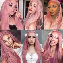 13X4 Free Part Hot Pink Lace Front Wigs Wear And Go Glueless Wig Pre Plucked Hairline Soft Long Straight Hair Wig Magenta Pink Wigs Ready To Wear Wigs Heat Resistant Synthetic Lace Front Wigs For Women For Daily Christmas Party Cosplay Use - Dark Pink - 查看 10
