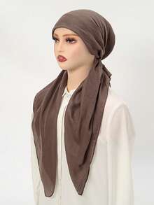 1条女士时尚纯色弹力头巾，休闲百搭简约针织头巾，透气吸汗，适合日常佩戴。 - 棉麻鬆緊頭巾帽 - 查看 16