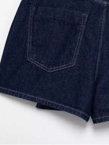 Seelio Spring/Summer New Arrival Women Denim Short Shirt & Double-Belted Skirt 2-Piece Suit - Dark Blue - View 4