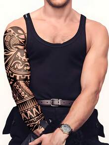 1 Sheets Extra Large Full Arm Size Body Art Temporary Tattoo Stickers For Men And Women, Black Black Power Maori Totem Pattern, Waterproof Fake Sleeves Tattoos, Lasts 2-5 Days, Covering Scars, Can Be Used On Arms Wrist Shoulders Legs Waist Neck Hand Chest Thighs Finger, Best Friend Couple Party Tattoo